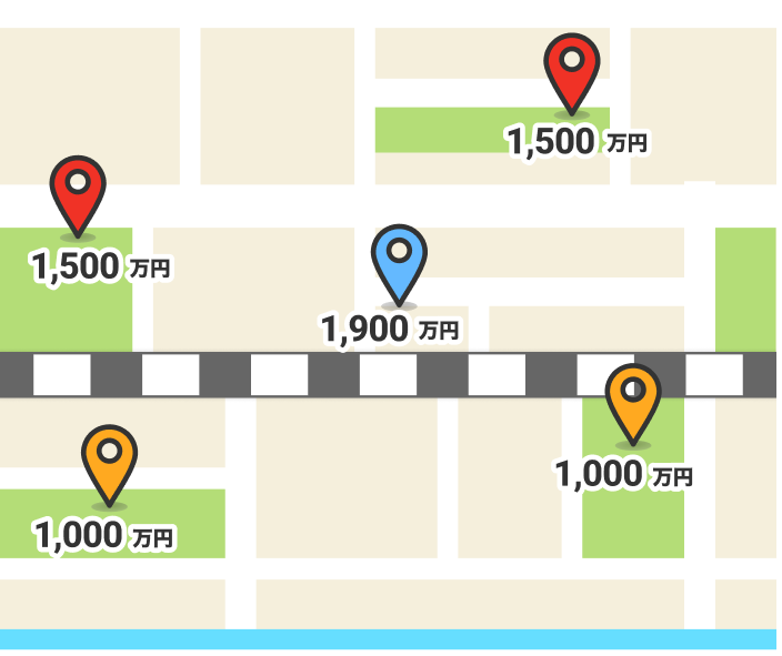 地図上に成約価格データが表示されているイメージ